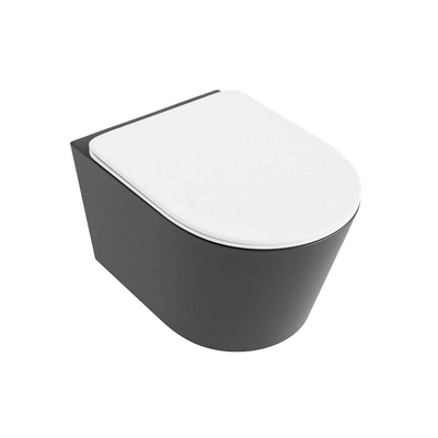 Mondiaz LAVIE WC suspendu – sans bride – 36 x 53 cm – avec abattant softclose – Dark grey (gris), abattant Talc (blanc)