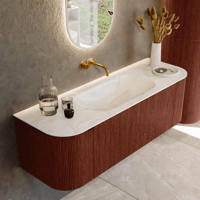 Mondiaz KURVE-DLUX Ensemble de meuble de salle de bains - 140x46x40cm - 1 tiroir - 2 portes - lavabo solid surface - central - sans trou de robinet - Ruby