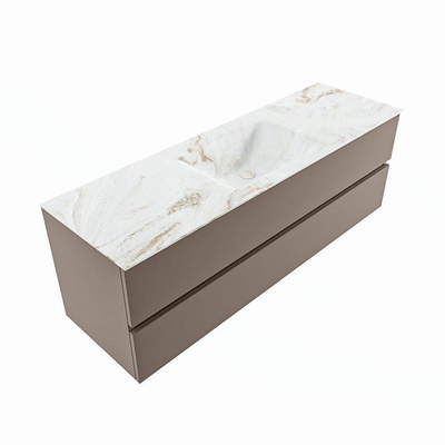 MONDIAZ VICA-DLUX Ensemble meuble de salle de bains - 150cm - meuble bas smoke - 2 tiroirs - lavabo encastré cloud au milieu - 1 trou de robinet - version haute 60cm - frape