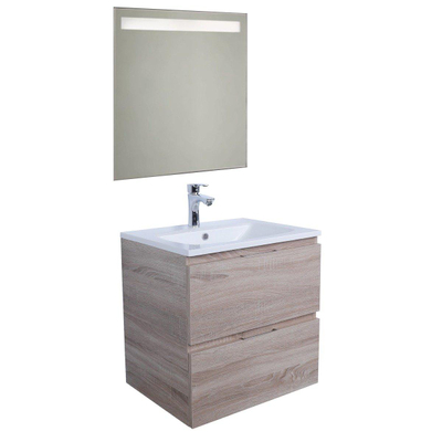 Adema Looks Set meuble salle de bains 60x45.5x58cm avec trop-plein et miroir Bois