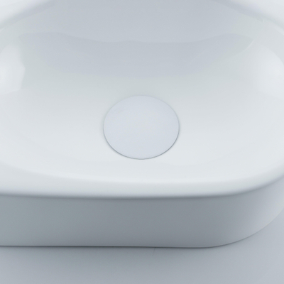 QeramiQ Fuente Ensemble de Lavabo - 40x21.5x12cm - gauche - lisse - demi-rond - 1 trou de robinet - céramique - ensemble de robinet blanc mat - bouchon de vidange - siphon abaissé - blanc brillant