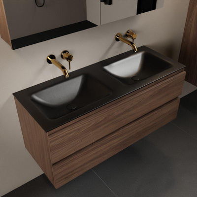 Mondiaz AIVY Ensemble de meuble - 120x45x50cm - 0 trous de robinet - 2 vasques Urban Solid surface - Gauche et droite - 2 tiroirs - avec armoire de toilette - Melamine Mocha