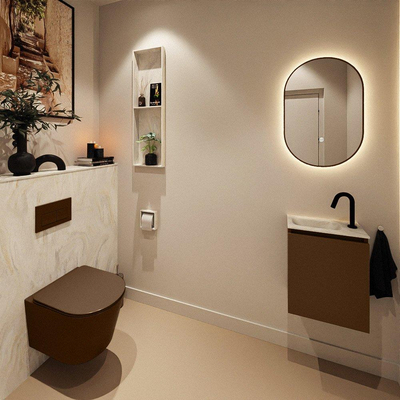 MONDIAZ TURE-DLUX Meuble toilette - 40cm - Rust - EDEN - vasque Ostra - position gauche - 1 trou de robinet