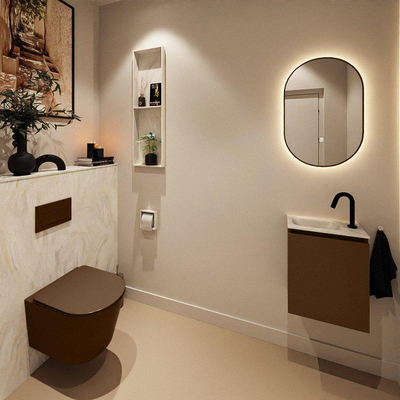 MONDIAZ TURE-DLUX meuble WC 40 cm Rust. EDEN lavabo Ostra position gauche. Avec 1 trou de robinet.