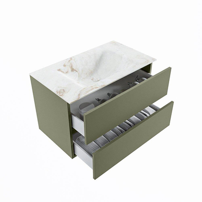 MONDIAZ VICA-DLUX Ensemble meuble de salle de bains - 80cm - sous-meuble army - 2 tiroirs - lavabo encastré cloud central - 1 trou de robinet - version haute 60cm - frape
