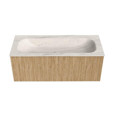 MONDIAZ KURVE-DLUX 110cm badmeubel kleur Oak met 1 lade en 0 deuren. Wastafel BIG MEDIUM Midden 1 kraangat Meli.