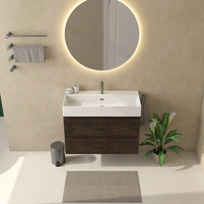 Saniclass Holz Atelier Badkamermeubelset - 100x45x72cm - Legend keramische wastafel mat wit - 1 wasbak - 1 kraangat - 2 lades - mat eiken charcoal (hout)