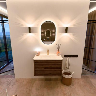 Mondiaz CIRO-DLUX Badkamermeubelset - 80x45x50cm - Solid surface wastafel Opalo - 1 wasbak Midden - 1 kraangat - 2 lades - Dusk
