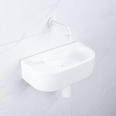 QeramiQ Fuente fonteinset – halfrond – 40x21.5x12 cm – keramiek wit mat – zonder kraangat – mat witte kraan