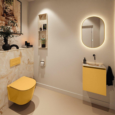 MONDIAZ TURE-DLUX Meuble toilette - 40cm - Ocher - EDEN - vasque Frappe - position droite - sans trou de robinet