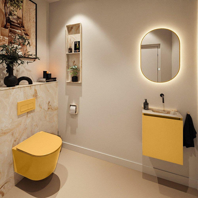 MONDIAZ TURE-DLUX Meuble WC 40 cm Ocher. EDEN lavabo Frappe position droite. Sans trou de robinet.