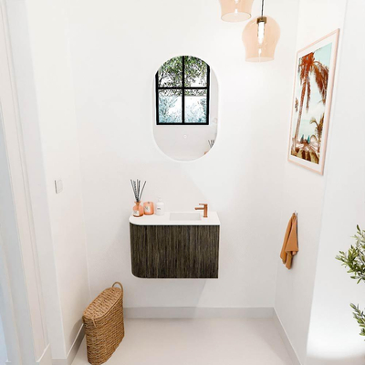 Mondiaz JOYA 61.6cm toiletmeubel - ronding links kleur Shadow - Wastafel FAYE positie Rechts 1 kraangat kleur Talc.