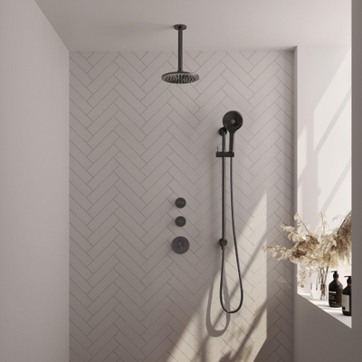 BRAUER Gunmetal Carving inbouw regendoucheset – Ø20 cm hoofddouche – 30 cm plafondbuis – ronde handdouche – glijstang 70 cm