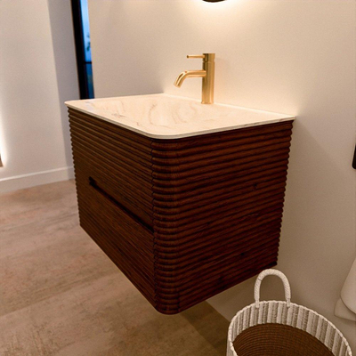 Mondiaz CIRO-DLUX Badkamermeubelset - 70x45x50cm - Solid surface wastafel Ostra - 1 wasbak Midden - 1 kraangat - 2 lades - Ruby
