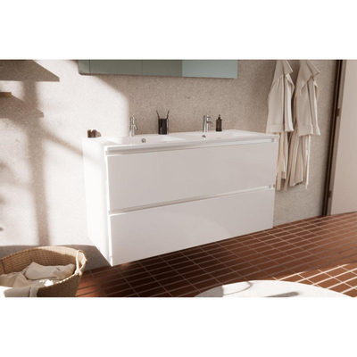 Nemo Go Ensemble de meuble - 60x65x45.5cm - 2 tiroirs - sans poignée - 2 vasque Blanc brillant - 2 trous de robinet - avec miroir - MDF standard white