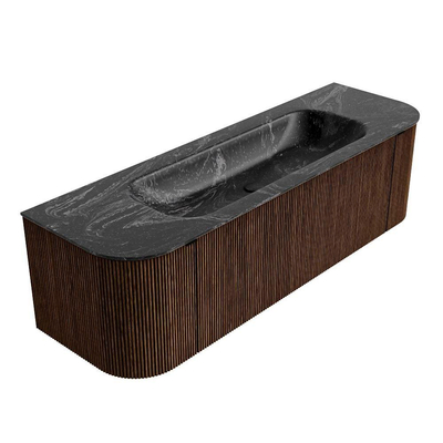 MONDIAZ KURVE-DLUX 150cm Meuble salle de bain avec module 25 G et D - couleur Walnut - 1 tiroir - 2 portes - vasque BIG MEDIUM centre - 1 trou de robinet - couleur Lava
