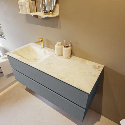 Mondiaz VICA-DLUX ensemble de meuble de salle de bain - 120cm - meuble sous-vasque plata - 2 tiroirs - lavabo encastré cloud gauche - 1 trou de robinet - version haute de 60cm - frape