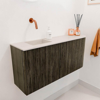 Mondiaz JOYA-DLUX 91.6cm toiletmeubel - ronding rechts kleur Shadow - Wastafel FAYE positie Links Zonder kraangat kleur Meli.