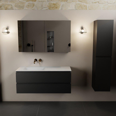 Mondiaz AIVY Ensemble de meuble - 120x45x50cm - 0 trous de robinet - 1 vasque Urban Solid surface - Gauche - 2 tiroirs - avec armoire de toilette - MDF Urban