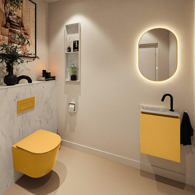 MONDIAZ TURE-DLUX Meuble toilette - 40cm - Ocher - EDEN - vasque Opalo - position gauche - 1 trou de robinet