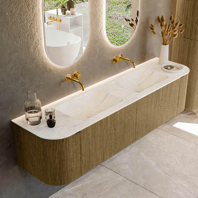 Mondiaz KURVE-DLUX Ensemble de meuble de salle de bains - 180x46x40cm - 2 tiroirs - 2 portes - vasque solid surface - double - sans trou de robinet - Dusk