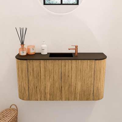Mondiaz JOYA 83.2cm toiletmeubel - ronding links en rechts kleur Oak - Wastafel FAYE positie Midden 1 kraangat kleur Urban.