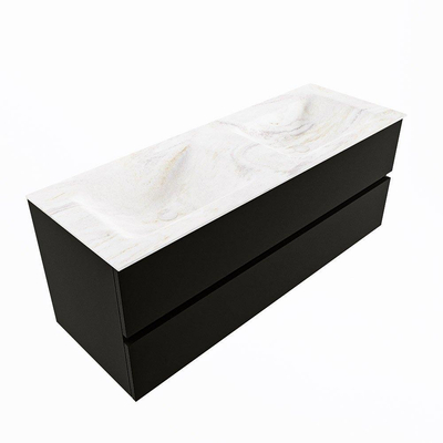 Mondiaz VICA-DLUX ensemble de meuble de salle de bain - 130cm - meuble sous-vasque urban - 2 tiroirs - lavabo encastré cloud double - 2 trous de robinet - version haute de 60cm - ostra