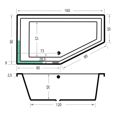 Xenz Society 160 ligbad - 160x90cm - met overloop - zonder afvoer - Hoekopstelling links - Acryl Edelweiss mat