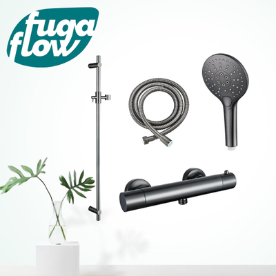 FugaFlow Eccelente Sobrado Badkamer douchekraan met glijstangset met ronde handdouche, metalen doucheslang Gunmetal PVD