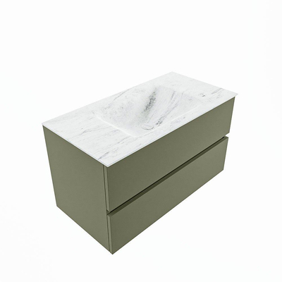 Mondiaz VICA-DLUX Ensemble de meuble de salle de bain - 90cm - meuble sous-vasque armée - 2 tiroirs - lavabo encastré nuage milieu - 1 trou de robinet - version haute de 60cm - opalo