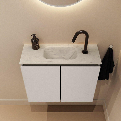 MONDIAZ TURE-DLUX meuble WC 60 cm Linen. EDEN lavabo Opalo position milieu. Avec 1 trou de robinet.