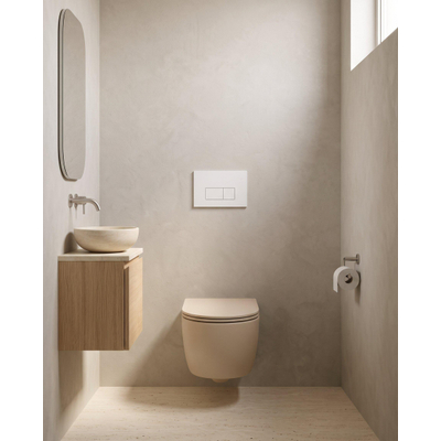 QeramiQ Dely Swirl Toiletset - 36.3x51.7cm - Geberit UP720 Duofix Sigma inbouwreservoir - slim zitting - metalen bedieningsplaat mat wit - rechthoekige knoppen - mat beige