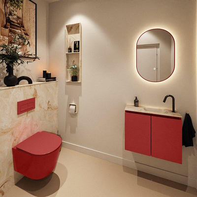 MONDIAZ TURE-DLUX Meuble toilette - 60cm - Fire - EDEN - vasque Frappe - position droite - 1 trou de robinet
