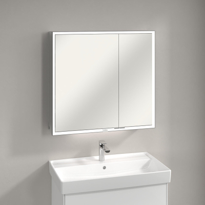Villeroy & Boch My View Now My view spiegelkast - 80x75cm - 2 deuren - 2 contactdoos LED - zilver