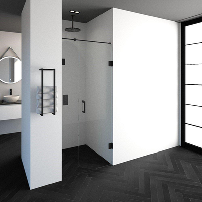 BRAUER Void porte de niche 2-parties verre transparent 90x200 réversible avec porte pivotante 60 au mur incl. traitement anticalcaire noir mat