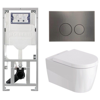 Duravit Me by starck Toiletset - inbouwreservoir met UP320 spoelmachine - softclose zitting - metaal gunmetal bedieningsplaat - ronde knoppen - metaal gunmetal