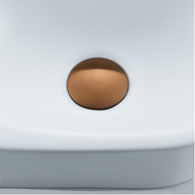 Fugaflow Efficiente Pietra Fonteinset - 40x21.5x12cm - links - glad - halfrond - 1 kraangat - keramiek - fonteinkraan geborsteld koper - afvoerplug - verlaagd sifon - wit mat