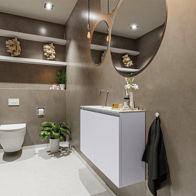 MONDIAZ TURE Toiletmeubel 80x23x50cm met 0 kraangaten 2 deuren cale mat Wastafel Eden links Solid Surface Wit