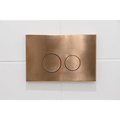 QeramiQ Dely Pack WC - 36,3x51,7cm - à fond creux - sans bride - réservoir encastré Geberit UP320 - abattant WC softclose 35 mm - plaque de commande en cuivre - boutons ronds - beige mat