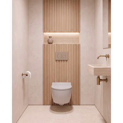 QeramiQ Dely Swirl Toiletset - 36.3x51.7cm - Geberit UP720 Duofix Sigma inbouwreservoir - 35mm zitting - bedieningsplaat taupe - ronde knoppen - glans wit