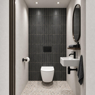Adema Salina 2.0 Toiletset - 48.5x36x32cm - diepspoel - spoelrandloos - QeramiQ inbouwreservoir - softclose - quickrelease - toiletzitting - mat zwarte metalen - bedieningsplaat - ronde knoppen - wit