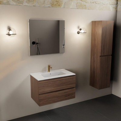 Mondiaz AIVY Ensemble de meuble - 80x45x50cm - 1 trou de robinet - 1 vasque Talc céramique - Centre - 2 tiroirs - avec miroir - Melamine Mocha