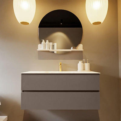 Mondiaz VICA-DLUX Ensemble de meuble de salle de bain - 110cm - meuble sous-vasque fumée - 2 tiroirs - lavabo encastré nuage milieu - 1 trou de robinet - version haute 60cm - ostra