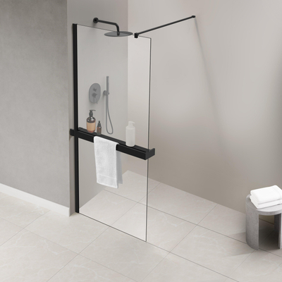 Fortifura Galeria handdoekrek voor inloopdouche - klemmen - 140cm - inkortbaar - mat zwart