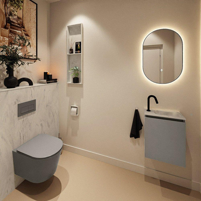 MONDIAZ TURE-DLUX Meuble toilette - 40cm - Smoke - EDEN - vasque Opalo - position droite - 1 trou de robinet