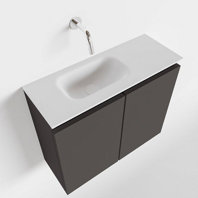 MONDIAZ TURE Fonteinset - 60x23x50cm - 0 kraangaten - 2 deuren - darkgrey mat - Wasbak links - Solid Surface Wit