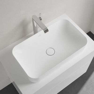 Villeroy & Boch finion opzetwastafel - zonder kraangat - 60x35cm CeramicPlus - zonder overloop - Stone White (mat wit)