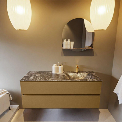 Mondiaz VICA-DLUX ensemble de meuble de salle de bain - 130cm - meuble sous-vasque oro - 2 tiroirs - lavabo encastré cloud droite - 1 trou de robinet - version haute de 60cm - lave