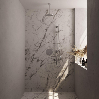 BRAUER Chrome Edition douche thermostatique encastrée - 3 voies - rond - ensemble 89 - douche principale de 20 cm - bras plafond - douchette à main - flexible de douche - colonne de douche intégrée - chrome