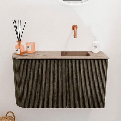 Mondiaz JOYA-DLUX 71.6cm meuble de toilette - arrondi gauche couleur Shadow - Vasque FAYE position Droite Sans trou de robinet couleur Arena